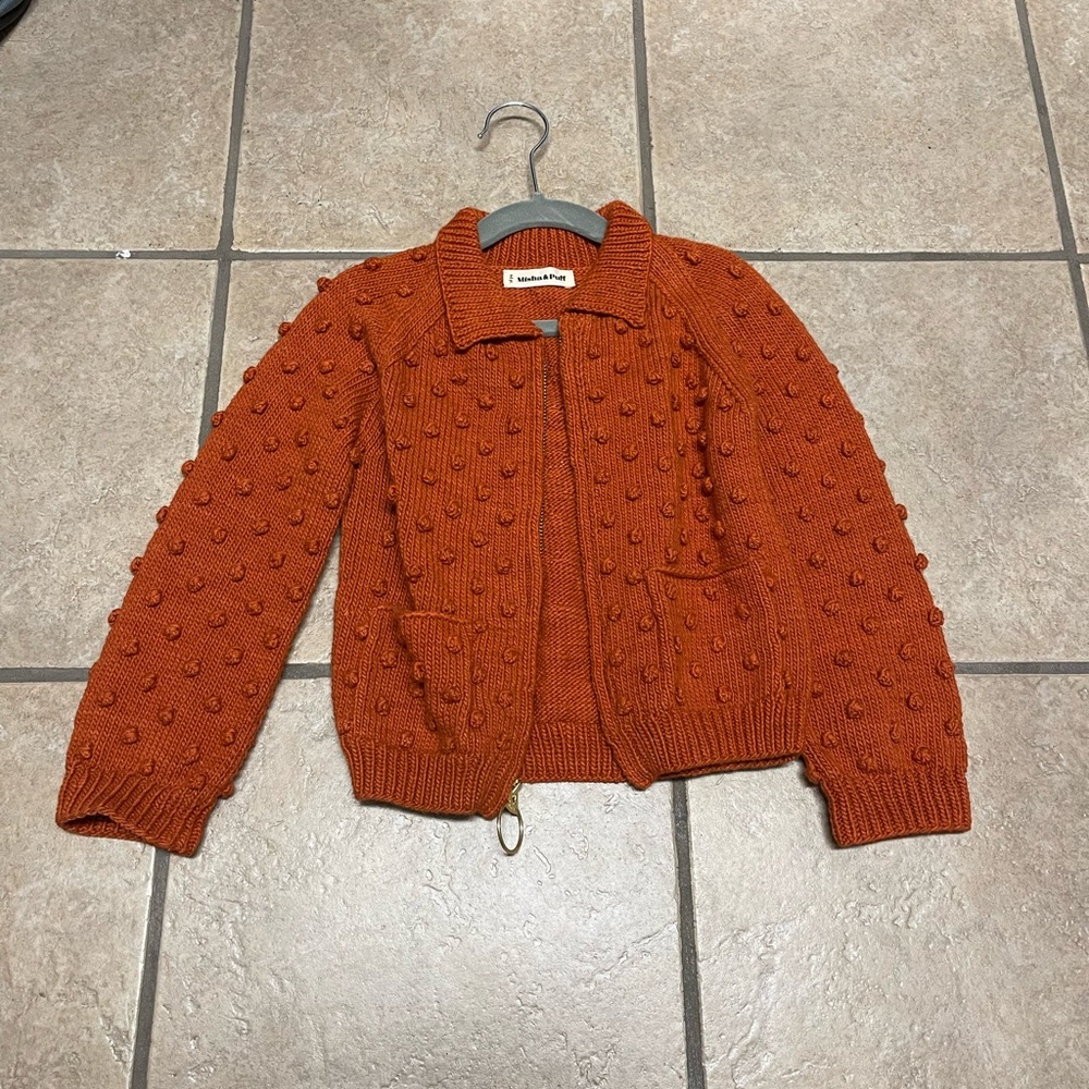 Misha & Puff zip up popcorn cotton cardigan size 4-5Y